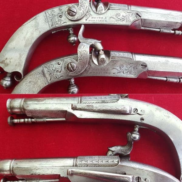 A rare Pair of Scottish  Highlanders  Ram's horn all steel belt pistols by MEYER & MORTIMER Ref 1509